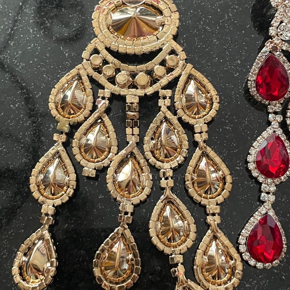 Statement Ruby Red Chandelier Earrings Pierced Princess Indian Aesthetic - Picture 4 of 4